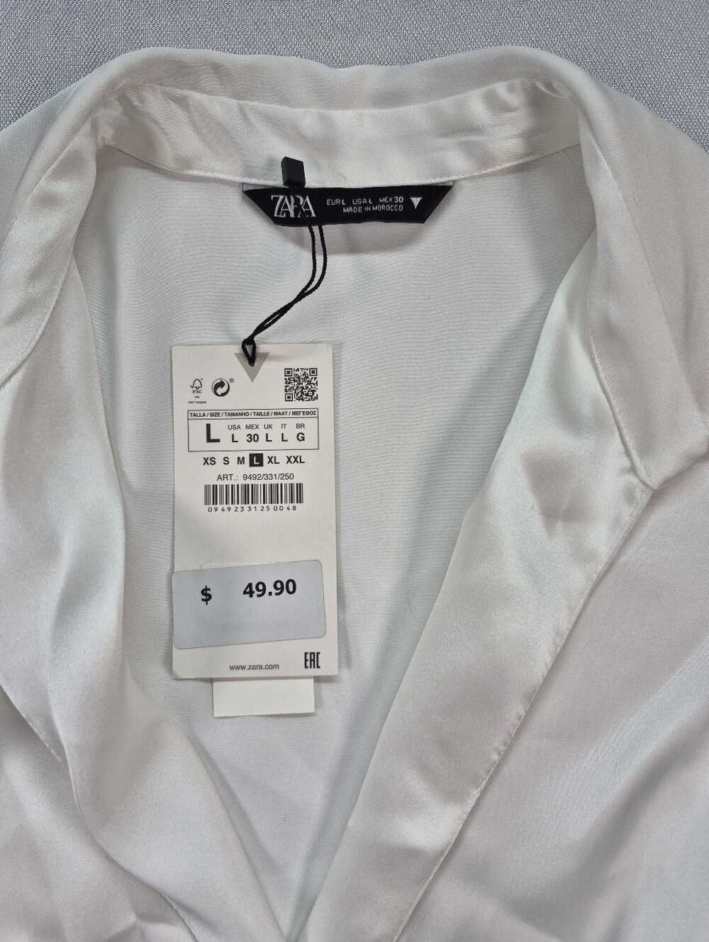 Zara Women's L White Silk Effect Draped Long Sleeve Shirt Dress 4437/098 NWT - Picture 10 of 16